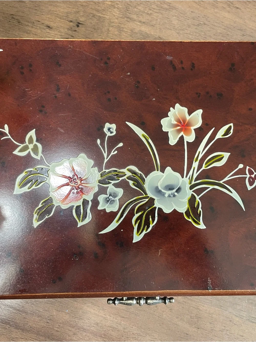 Hand Painted Floral Wooden Jewelry Box Flower Jewelry Box Brass Hardware